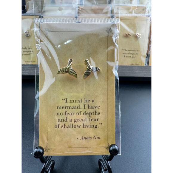 Bookish Quote Earrings - Gold Mermaid Anais Nin - Picture 1 of 3